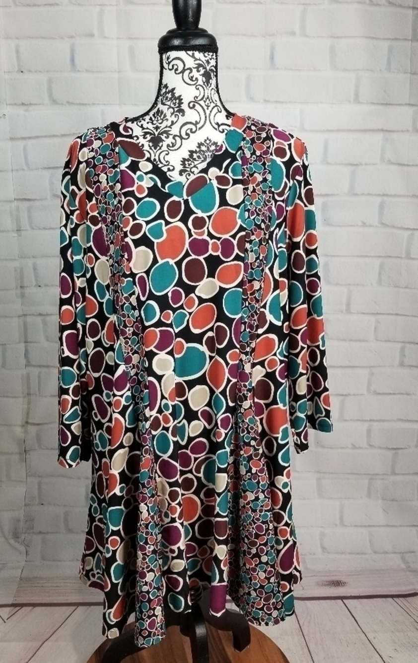 Attitudes stretch knit long sleeve geo print dress